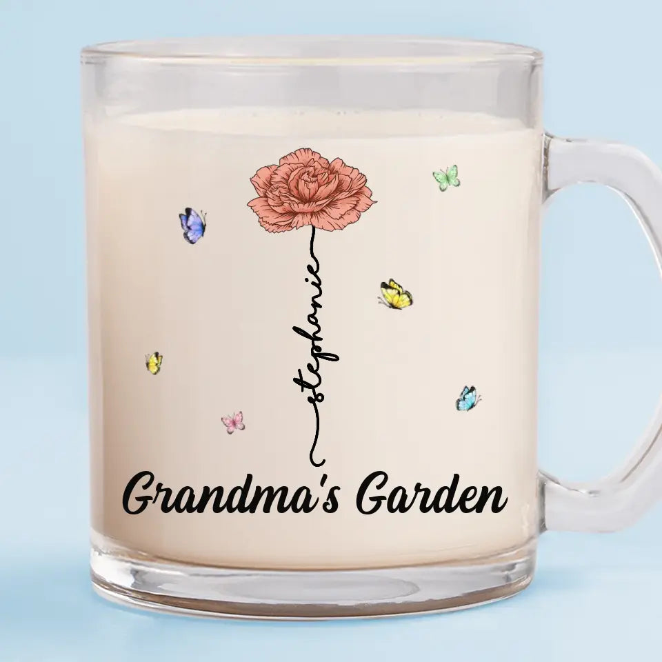 Le jardin préféré de ma grand-mère - Tasse en verre personnalisée pour la famille - Cadeau pour maman et grand-mère