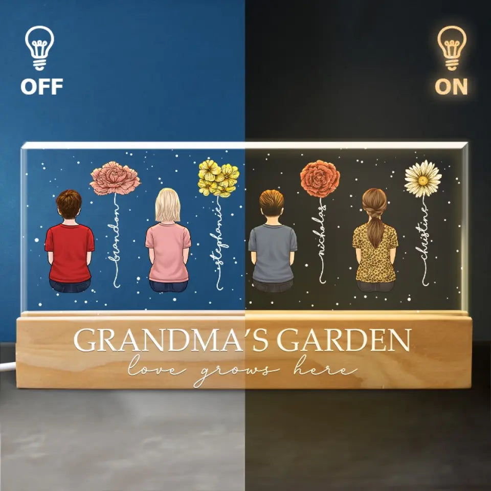 Un jardin d'amour pousse dans le cœur d'une grand-mère - Veilleuse LED 3D personnalisée en acrylique avec lettres - Cadeau pour maman et grand-mère