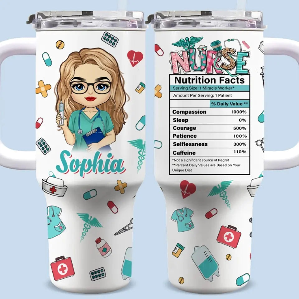 Restez calme et soyez une infirmière ! Gobelet personnalisé en acier inoxydable de 1 134 ml avec poignée. Cadeau d'appréciation, de remerciement et de vie d'infirmière.