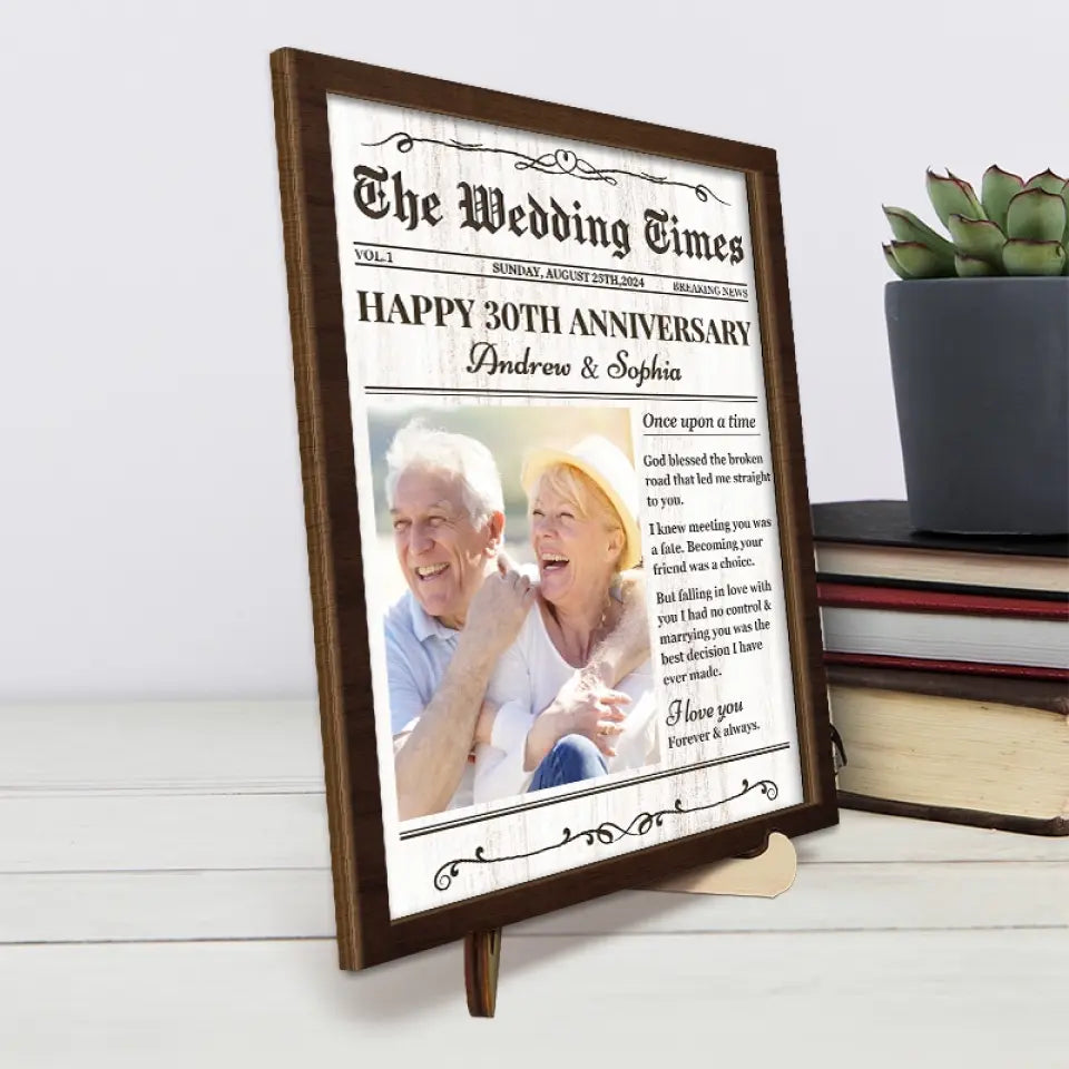 Photo personnalisée « Retomber amoureux » – Plaque en bois personnalisée à 2 couches avec support pour couple – Cadeau pour mari et femme, anniversaire