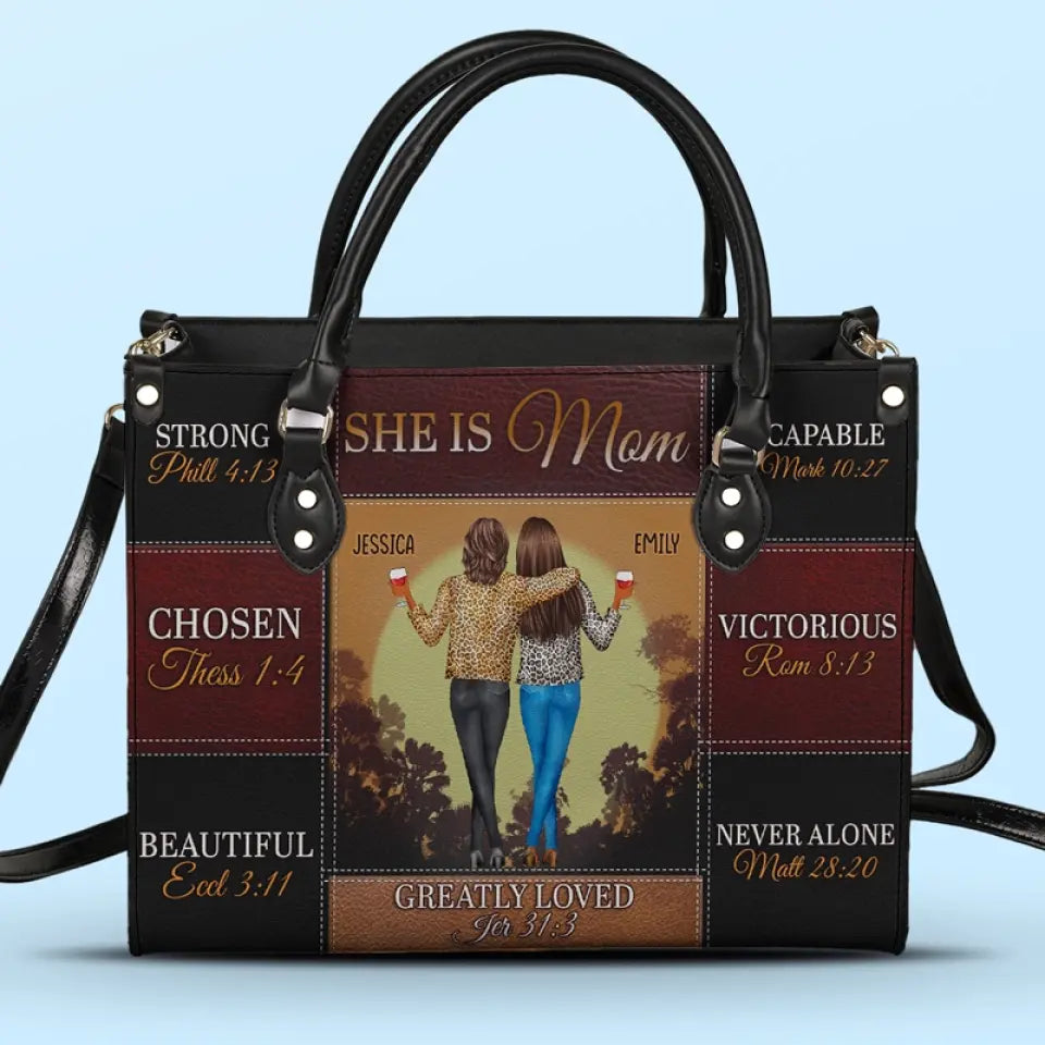 Nous sommes nés de l'amour, l'amour est notre mère - Sac à main en cuir personnalisé pour la famille - Cadeau pour maman, grand-mère