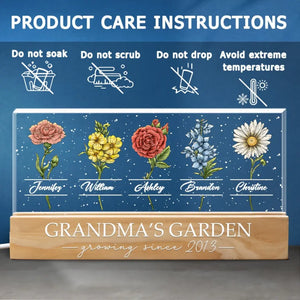 Un jardin d'amour pousse dans le cœur d'une grand-mère - Veilleuse LED 3D personnalisée en acrylique avec lettres - Cadeau pour maman et grand-mère
