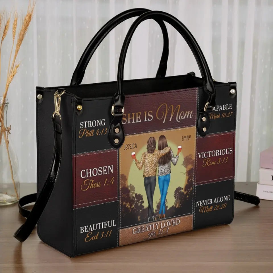 Nous sommes nés de l'amour, l'amour est notre mère - Sac à main en cuir personnalisé pour la famille - Cadeau pour maman, grand-mère