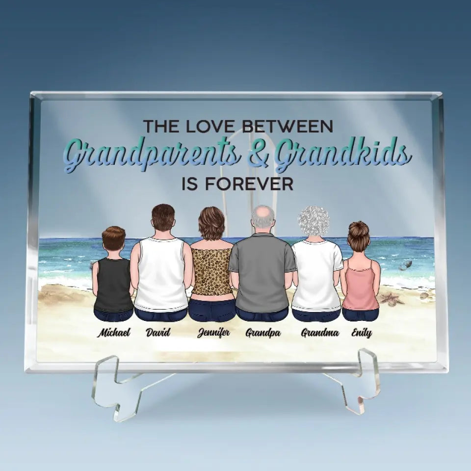 L'amour entre grands-parents et petits-enfants ne connaît pas de distance - Plaque rectangulaire en acrylique personnalisée pour la famille - Cadeau pour les membres de la famille