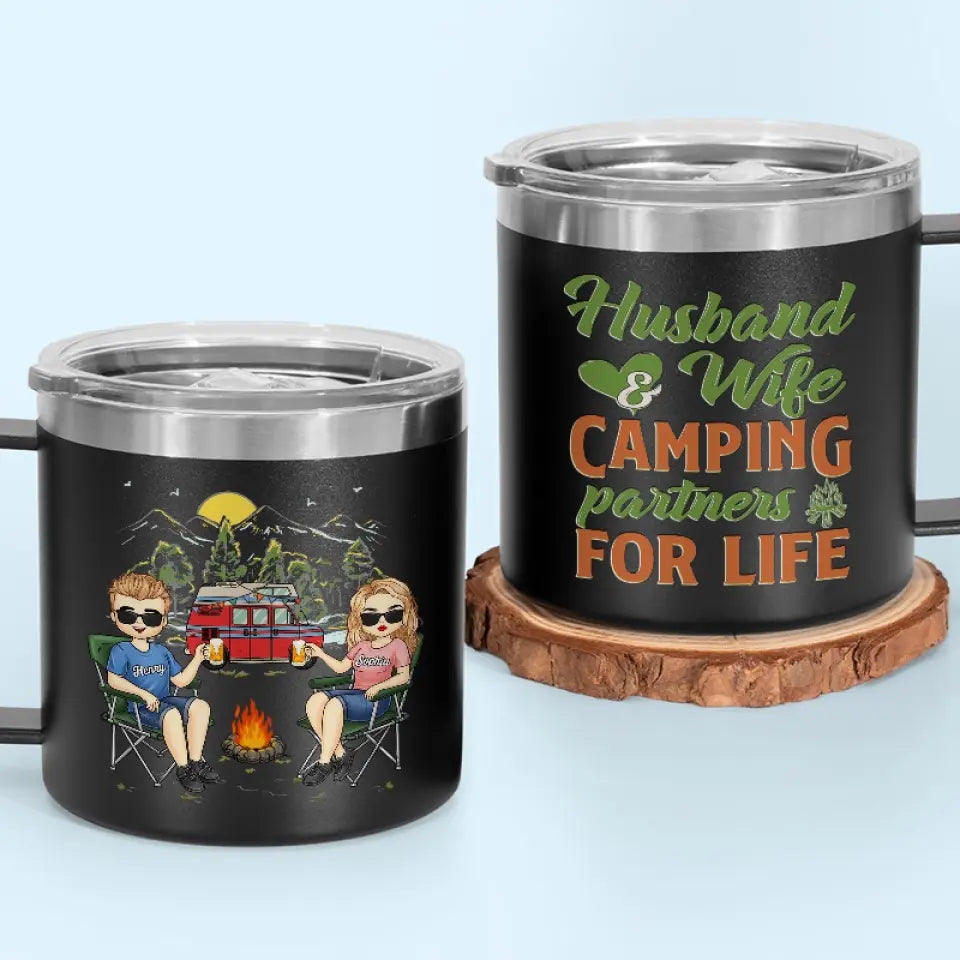 La vie est meilleure autour d'un feu de camp - Gobelet personnalisé en acier inoxydable de 14 oz avec poignée - Cadeau pour couple, mari, femme, amoureux du camping