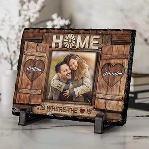Photo personnalisée « La maison est là où se trouve le cœur » – Pierre rectangulaire personnalisée avec support pour couple – Cadeau pour mari et femme, anniversaire