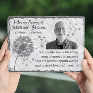 Photo personnalisée « Votre vie a été une bénédiction » – Pierre commémorative rectangulaire personnalisée avec support – Cadeau de condoléances pour les membres de la famille