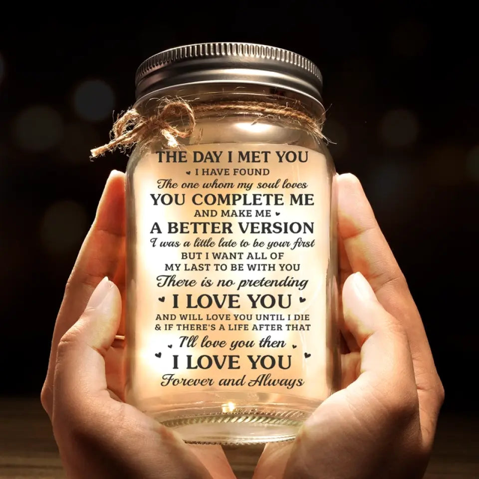 J'ai trouvé celui que mon âme aime - Lampe personnalisée en pot Mason pour couple - Cadeau pour couple, mari et femme, anniversaire