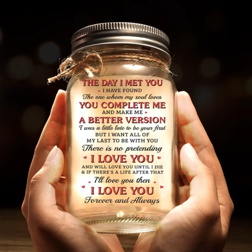 Votre premier baiser ou votre premier amour - Lampe personnalisée en pot Mason pour couple - Cadeau pour couple, mari et femme, anniversaire