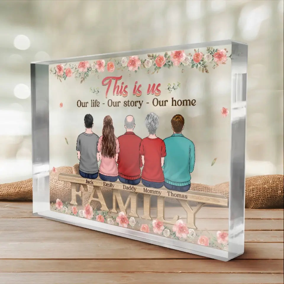 Là où la vie commence et où l'amour ne finit jamais - Plaque rectangulaire en acrylique personnalisée pour la famille - Cadeau pour les membres de la famille