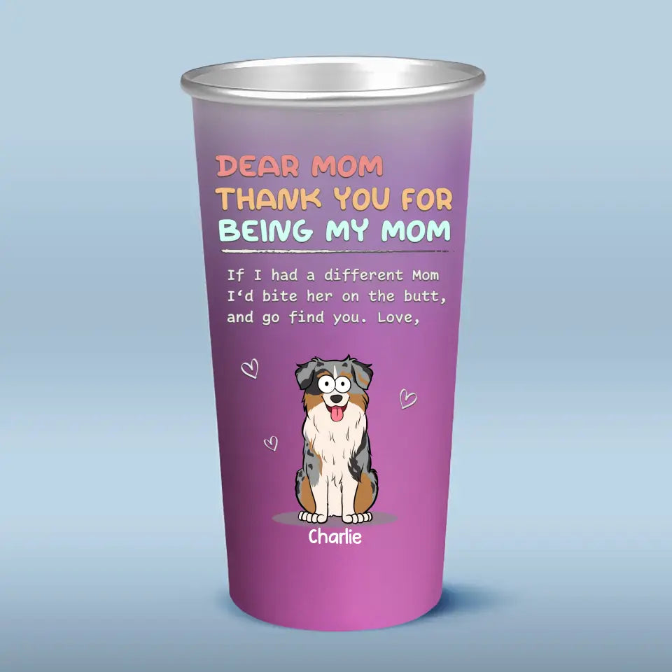 Merci d'être notre maman - Tasse personnalisée en aluminium changeant de couleur pour chien - Cadeau pour les propriétaires d'animaux et les amoureux des animaux