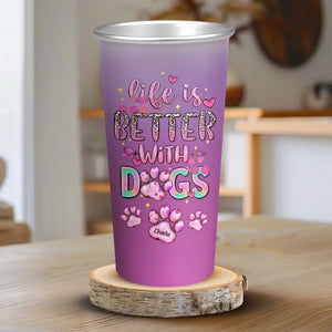 La vie est meilleure avec un chien ! Tasse personnalisée en aluminium à changement de couleur. Cadeau pour les propriétaires et les amoureux des animaux.