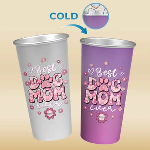Meilleure maman de chien au monde - Tasse personnalisée en aluminium à changement de couleur - Cadeau pour propriétaires et amoureux des animaux