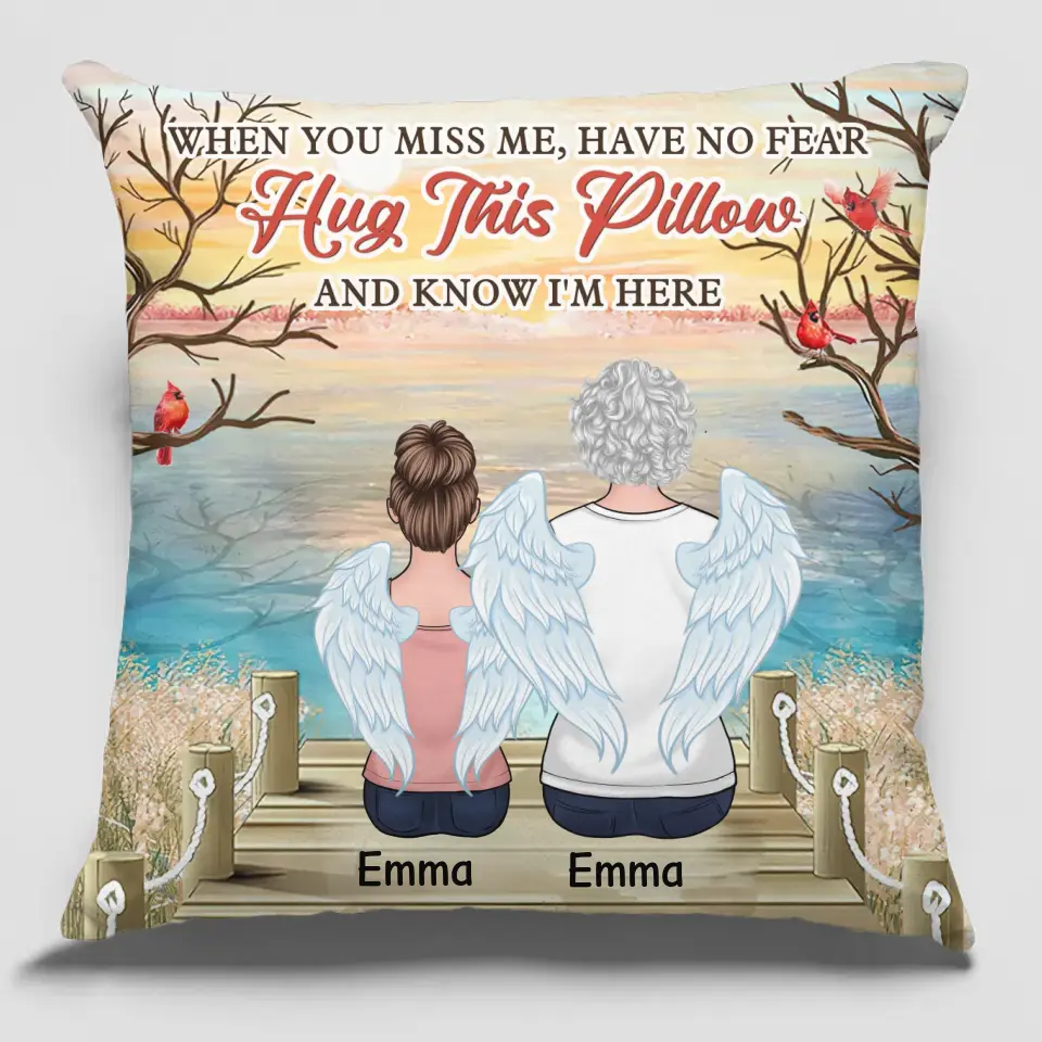 Quand tu me manques, n'aie pas peur, serre cet oreiller dans tes bras et sache que je suis là - Oreiller personnalisé commémoratif - Cadeau de condoléances pour les membres de la famille
