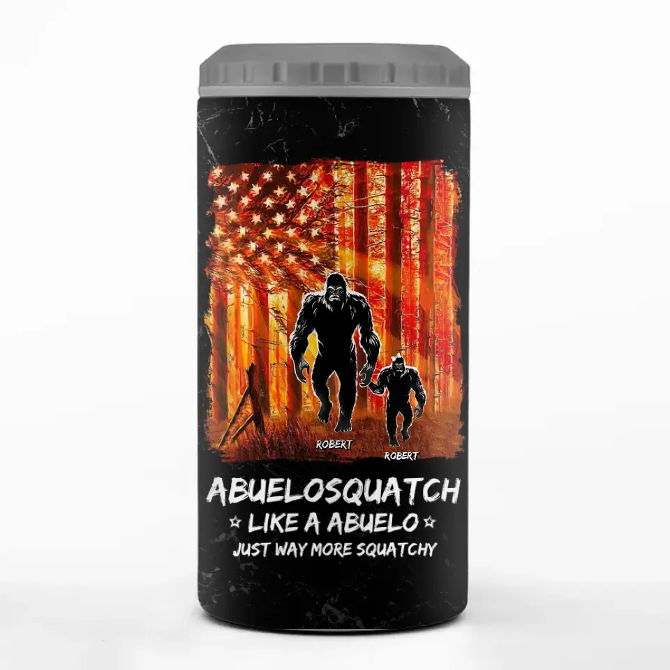 Papa Bigfoot, protecteur de la nature - Gobelet isotherme 4 en 1 personnalisé pour la famille - Cadeau pour papa et grand-père