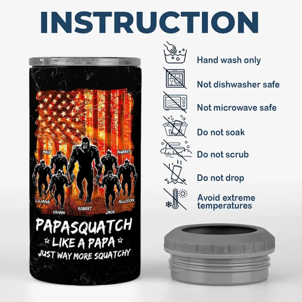 Papa Bigfoot, protecteur de la nature - Gobelet isotherme 4 en 1 personnalisé pour la famille - Cadeau pour papa et grand-père