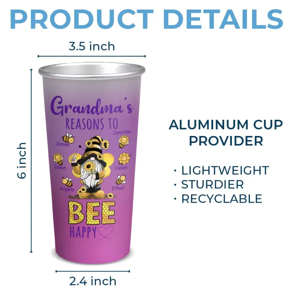 Les raisons pour lesquelles grand-mère est heureuse - Tasse personnalisée en aluminium à changement de couleur pour la famille - Cadeau pour grand-mère