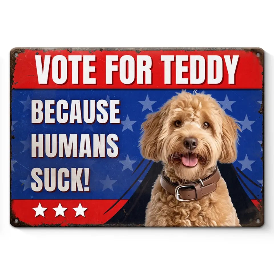 Plaque en métal personnalisée avec photo « Paws and Vote » pour chien et chat – Cadeau de pendaison de crémaillère pour propriétaires et amoureux des animaux
