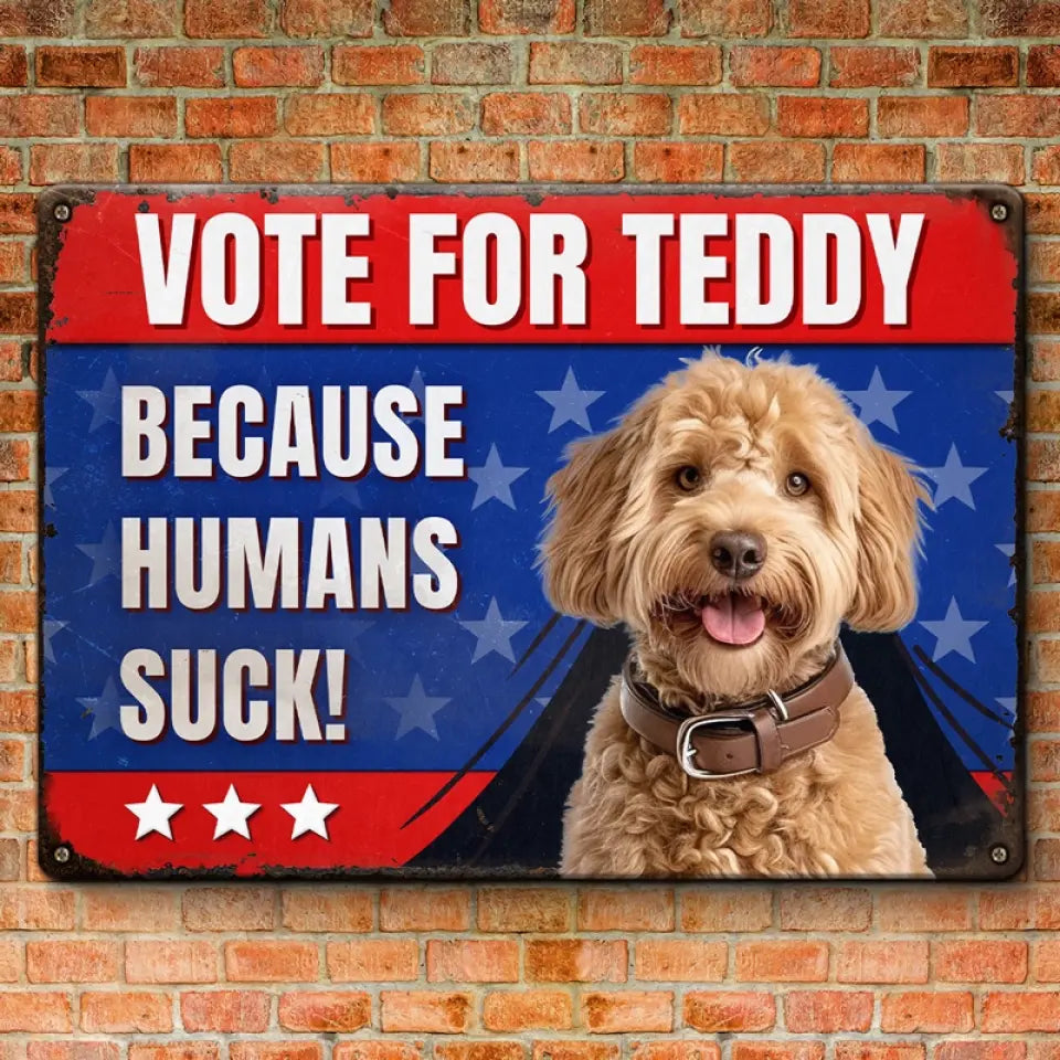 Plaque en métal personnalisée avec photo « Paws and Vote » pour chien et chat – Cadeau de pendaison de crémaillère pour propriétaires et amoureux des animaux