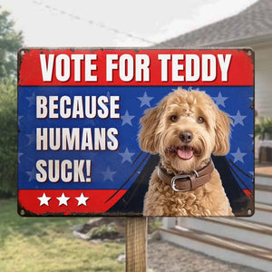 Plaque en métal personnalisée avec photo « Paws and Vote » pour chien et chat – Cadeau de pendaison de crémaillère pour propriétaires et amoureux des animaux