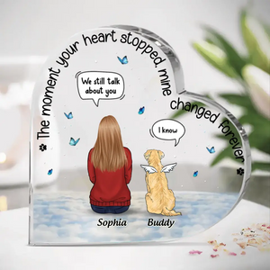 De beaux souvenirs gardés en silence - Plaque commémorative personnalisée en acrylique en forme de cœur - Cadeau de condoléances pour les propriétaires et les amoureux des animaux