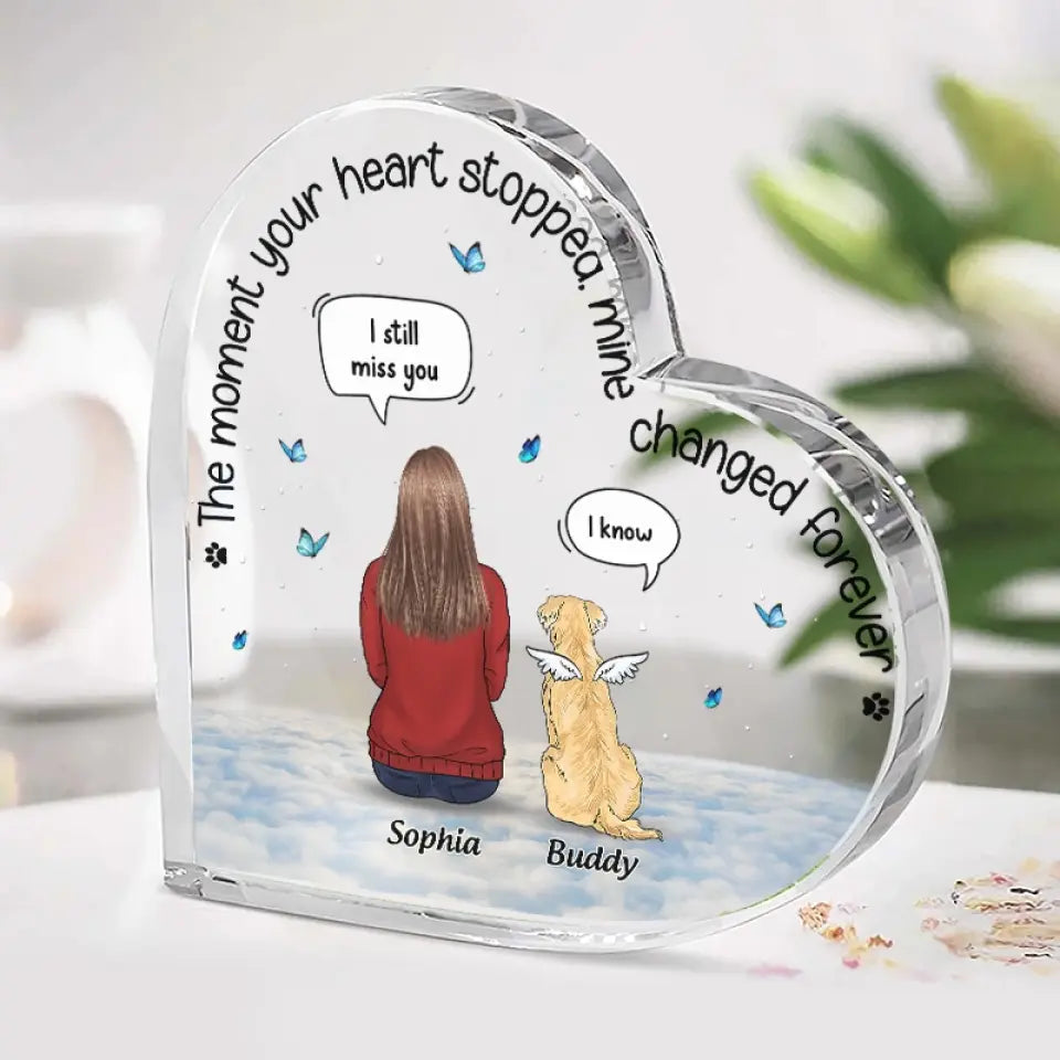 De beaux souvenirs gardés en silence - Plaque commémorative personnalisée en acrylique en forme de cœur - Cadeau de condoléances pour les propriétaires et les amoureux des animaux