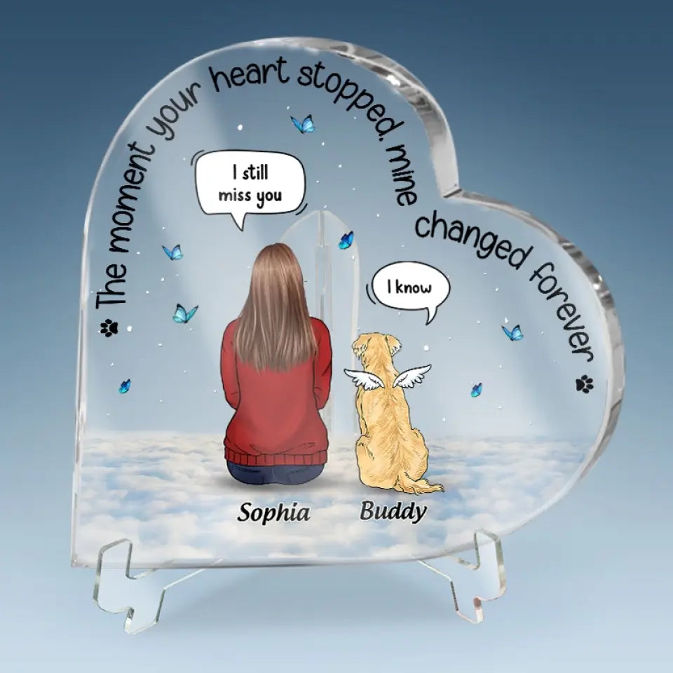 De beaux souvenirs gardés en silence - Plaque commémorative personnalisée en acrylique en forme de cœur - Cadeau de condoléances pour les propriétaires et les amoureux des animaux