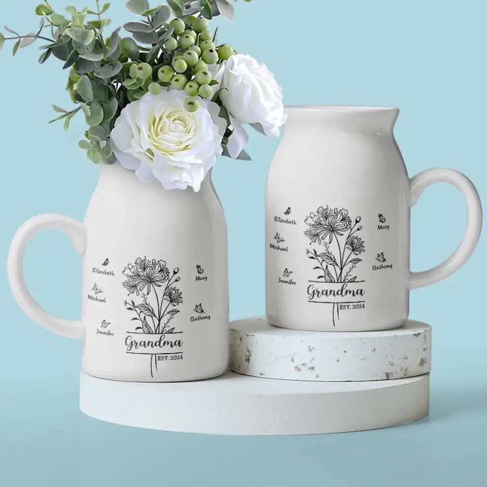 L'amour dans le cœur d'une grand-mère fleurit comme un jardin florissant - Vase à fleurs personnalisé pour la décoration intérieure de la famille - Cadeau de pendaison de crémaillère pour maman et grand-mère