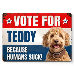 Photo personnalisée « Votez pour ces pattes » – Plaque en métal personnalisée pour chien et chat – Cadeau de pendaison de crémaillère pour propriétaires et amoureux des animaux