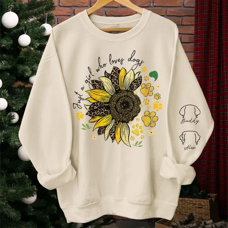 Le bonheur est pour une fille et ses animaux de compagnie - Sweat-shirt unisexe personnalisé avec motif sur la manche pour chien et chat - Cadeau pour les propriétaires et les amoureux des animaux