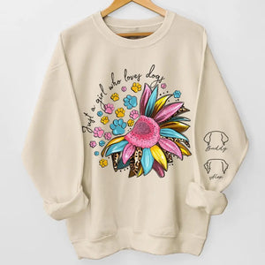 L'amour est une fille et ses amis à fourrure - Sweat-shirt unisexe personnalisé pour chien et chat avec motif sur la manche - Cadeau pour les propriétaires d'animaux et les amoureux des animaux