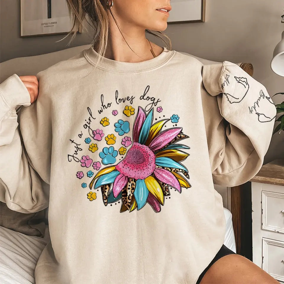 L'amour est une fille et ses amis à fourrure - Sweat-shirt unisexe personnalisé pour chien et chat avec motif sur la manche - Cadeau pour les propriétaires d'animaux et les amoureux des animaux
