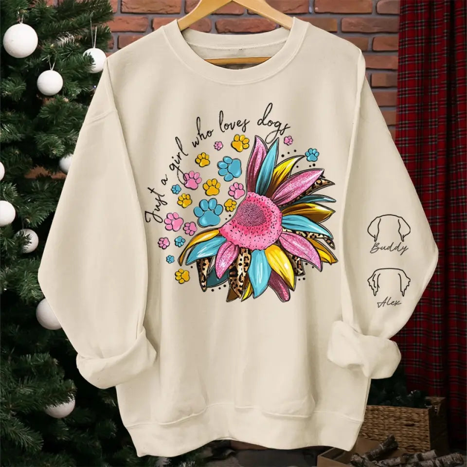 L'amour est une fille et ses amis à fourrure - Sweat-shirt unisexe personnalisé pour chien et chat avec motif sur la manche - Cadeau pour les propriétaires d'animaux et les amoureux des animaux