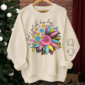 L'amour est une fille et ses amis à fourrure - Sweat-shirt unisexe personnalisé pour chien et chat avec motif sur la manche - Cadeau pour les propriétaires d'animaux et les amoureux des animaux