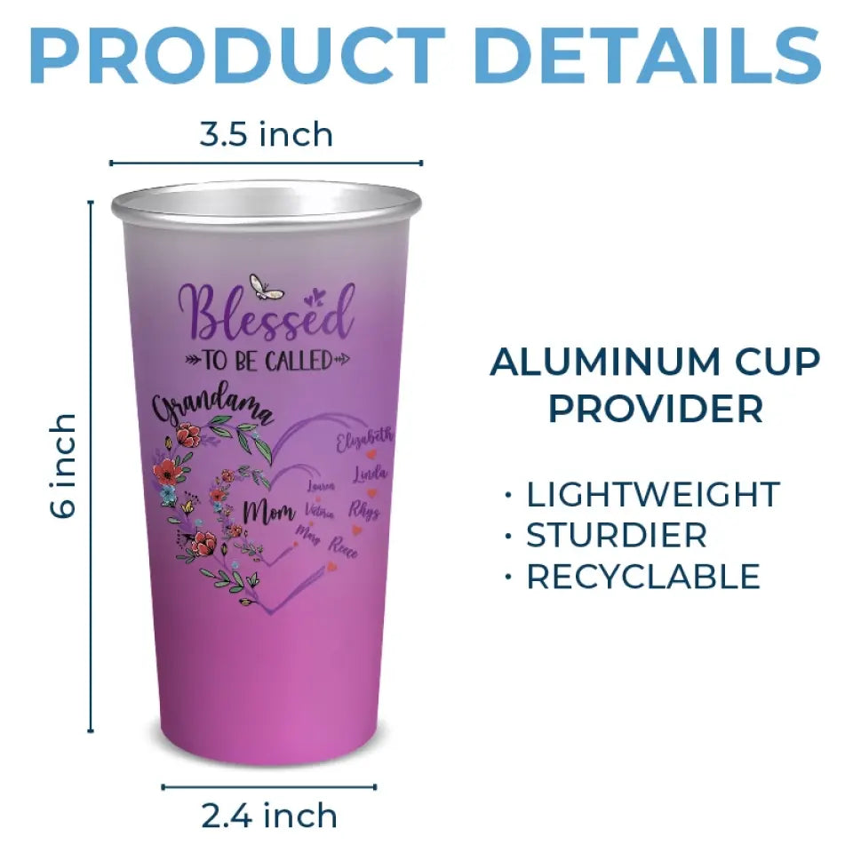 Bénie d'être appelée grand-mère - Tasse personnalisée en aluminium à couleur changeante - Cadeau pour maman et grand-mère