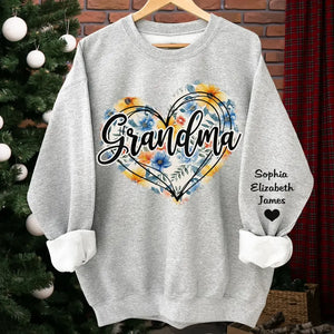 Grand-mère, nous t'aimons de tout notre cœur - Sweat-shirt unisexe personnalisé avec motif sur la manche - Cadeau pour maman, grand-mère