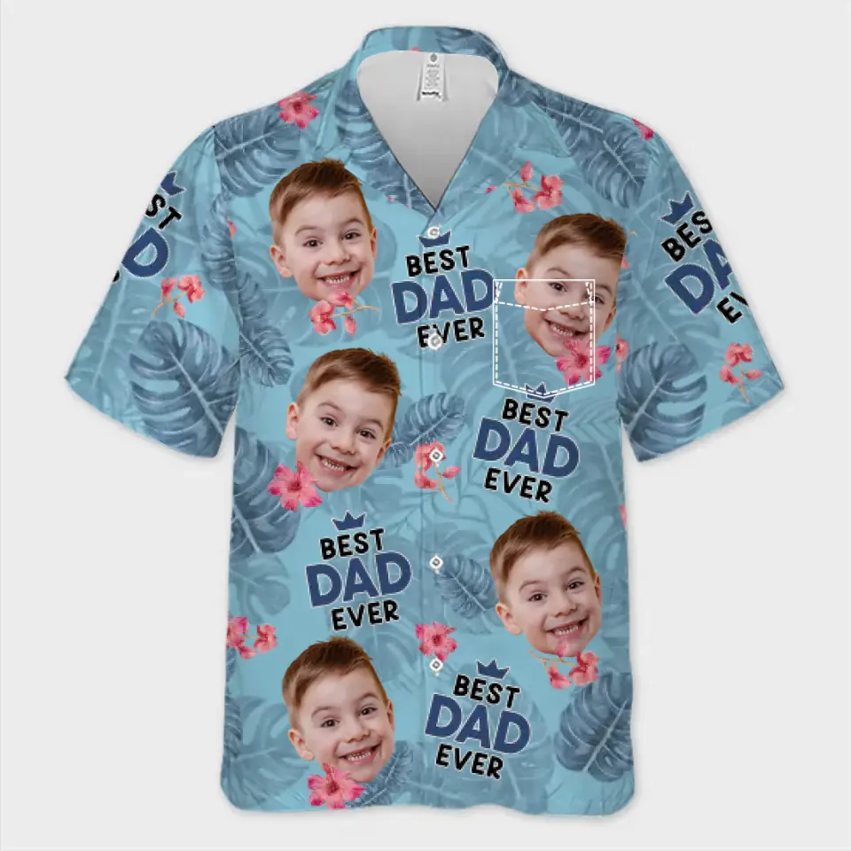 T-shirt hawaïen unisexe personnalisé avec photo « Meilleur papa de tous les temps » - Cadeau idéal pour les vacances d'été, les papas et les grands-pères