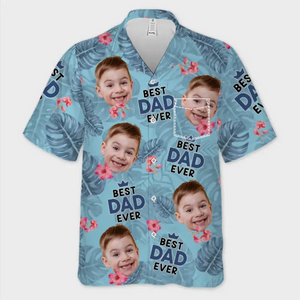 T-shirt hawaïen unisexe personnalisé avec photo « Meilleur papa de tous les temps » - Cadeau idéal pour les vacances d'été, les papas et les grands-pères
