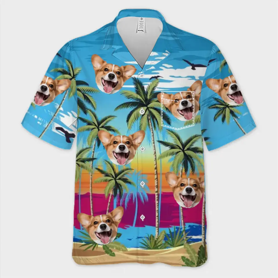Photo personnalisée Bonjour, je suis prêt pour l'été - Chemise hawaïenne tropicale unisexe personnalisée pour chien et chat - Cadeau de vacances d'été, cadeau pour propriétaires d'animaux, amoureux des animaux