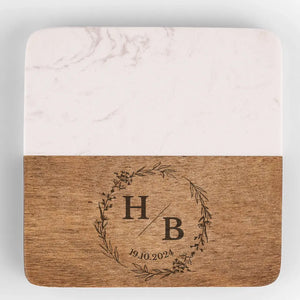 Jamais un moment ennuyeux ensemble - Dessous de verre en bois marbré personnalisé pour couple - Cadeau pour mari et femme, anniversaire