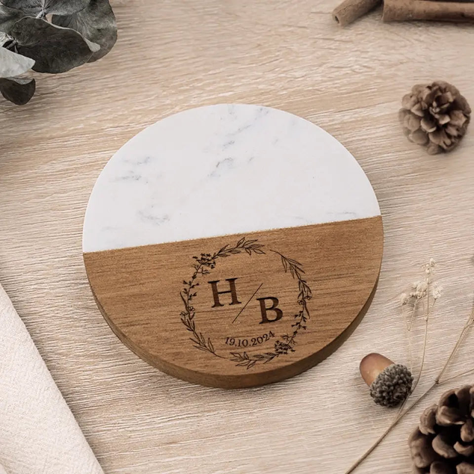 Jamais un moment ennuyeux ensemble - Dessous de verre en bois marbré personnalisé pour couple - Cadeau pour mari et femme, anniversaire