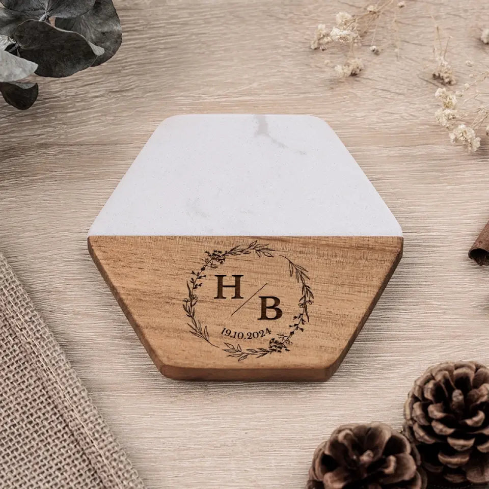 Jamais un moment ennuyeux ensemble - Dessous de verre en bois marbré personnalisé pour couple - Cadeau pour mari et femme, anniversaire