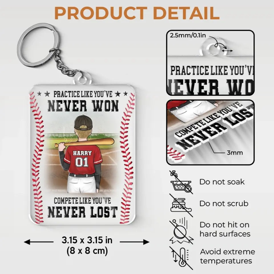 Pratiquez avec humilité, sans arrogance ! Porte-clés personnalisé en acrylique pour la famille ! Cadeau pour les membres de la famille, les joueurs de baseball et les passionnés de baseball.