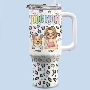 La Reine chouchoute ses animaux de compagnie - Gobelet personnalisé en acier inoxydable avec poignée, effet gonflé 3D, imprimé, 40 oz - Cadeau pour propriétaires et amoureux des animaux