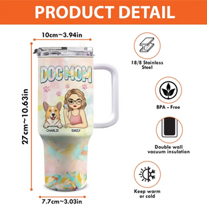 Gobelet personnalisé en acier inoxydable avec poignée « Feline Fine With My Furry Friend » pour chien et chat, 1 134 ml, cadeau pour propriétaires et amoureux des animaux