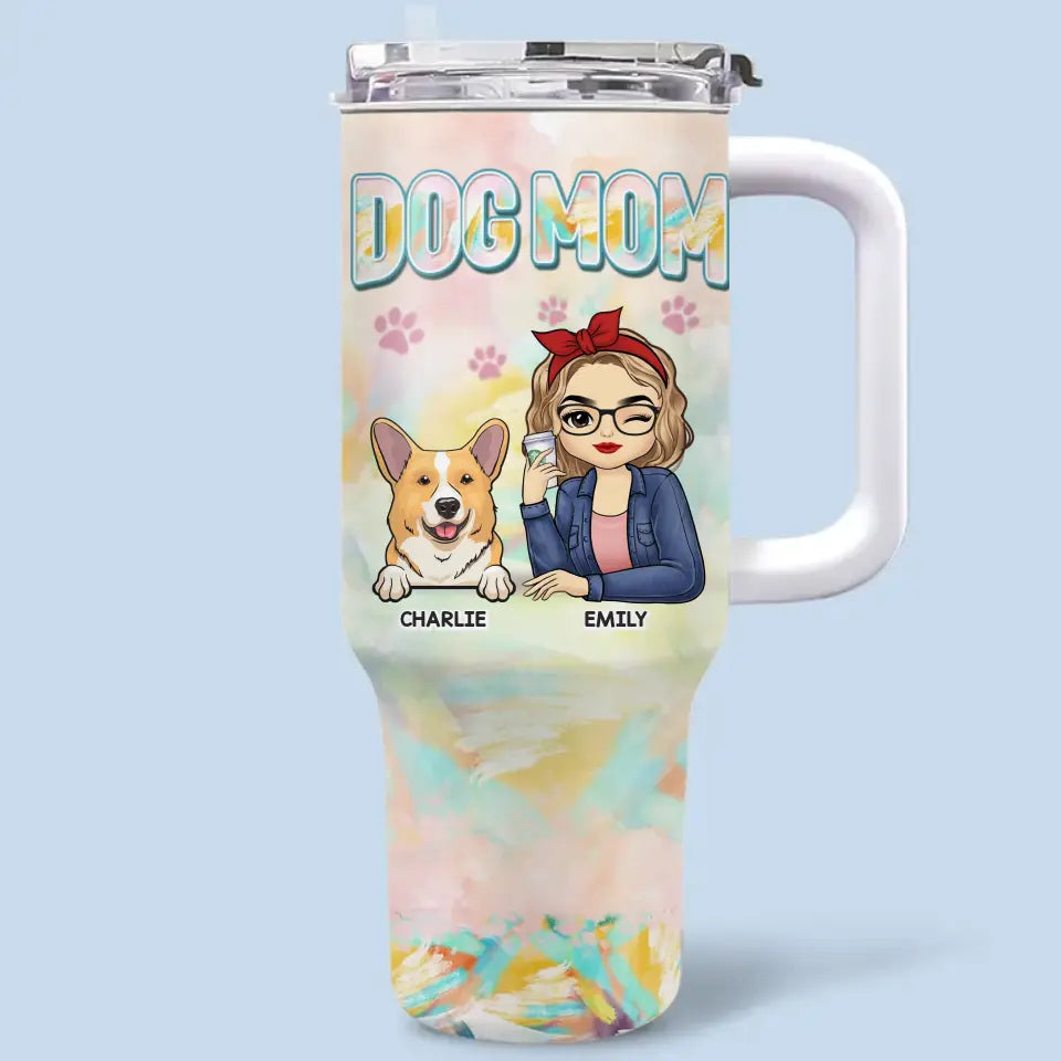 Gobelet personnalisé en acier inoxydable avec poignée « Feline Fine With My Furry Friend » pour chien et chat, 1 134 ml, cadeau pour propriétaires et amoureux des animaux
