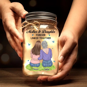 Mère et fille unies pour toujours - Lampe personnalisée en pot Mason - Cadeau pour maman et fille