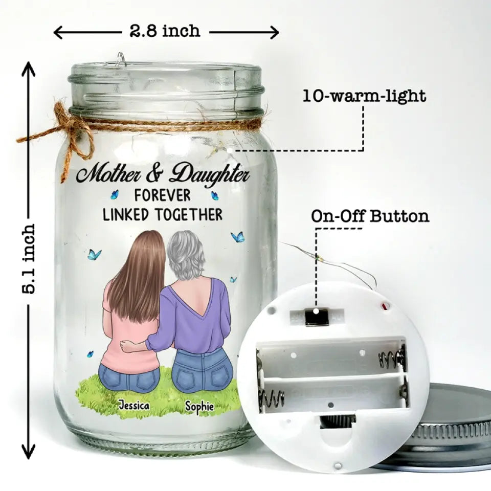 Mère et fille unies pour toujours - Lampe personnalisée en pot Mason - Cadeau pour maman et fille
