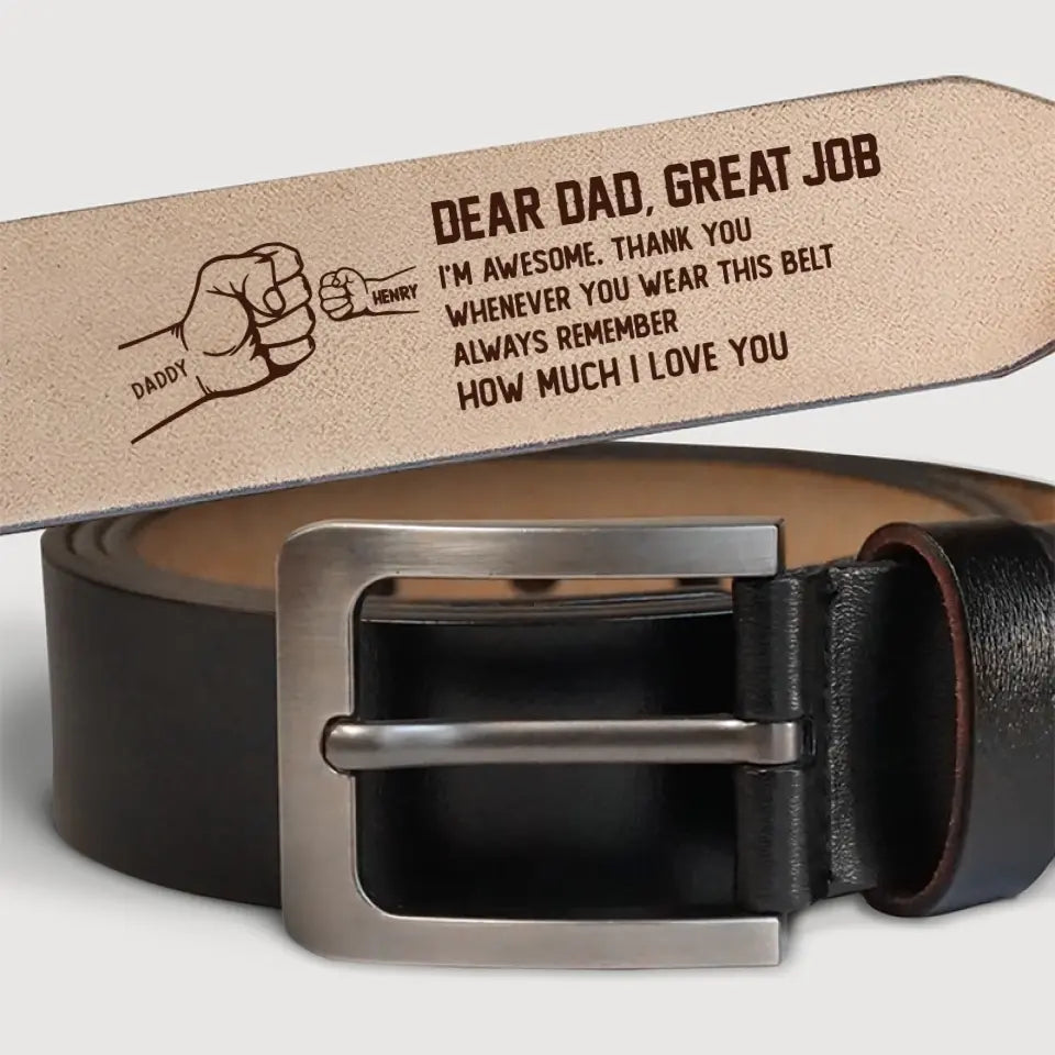 Excellent travail, nous sommes géniaux - Ceinture en cuir gravée personnalisée pour la famille - Fête des pères, cadeau pour papa, grand-père