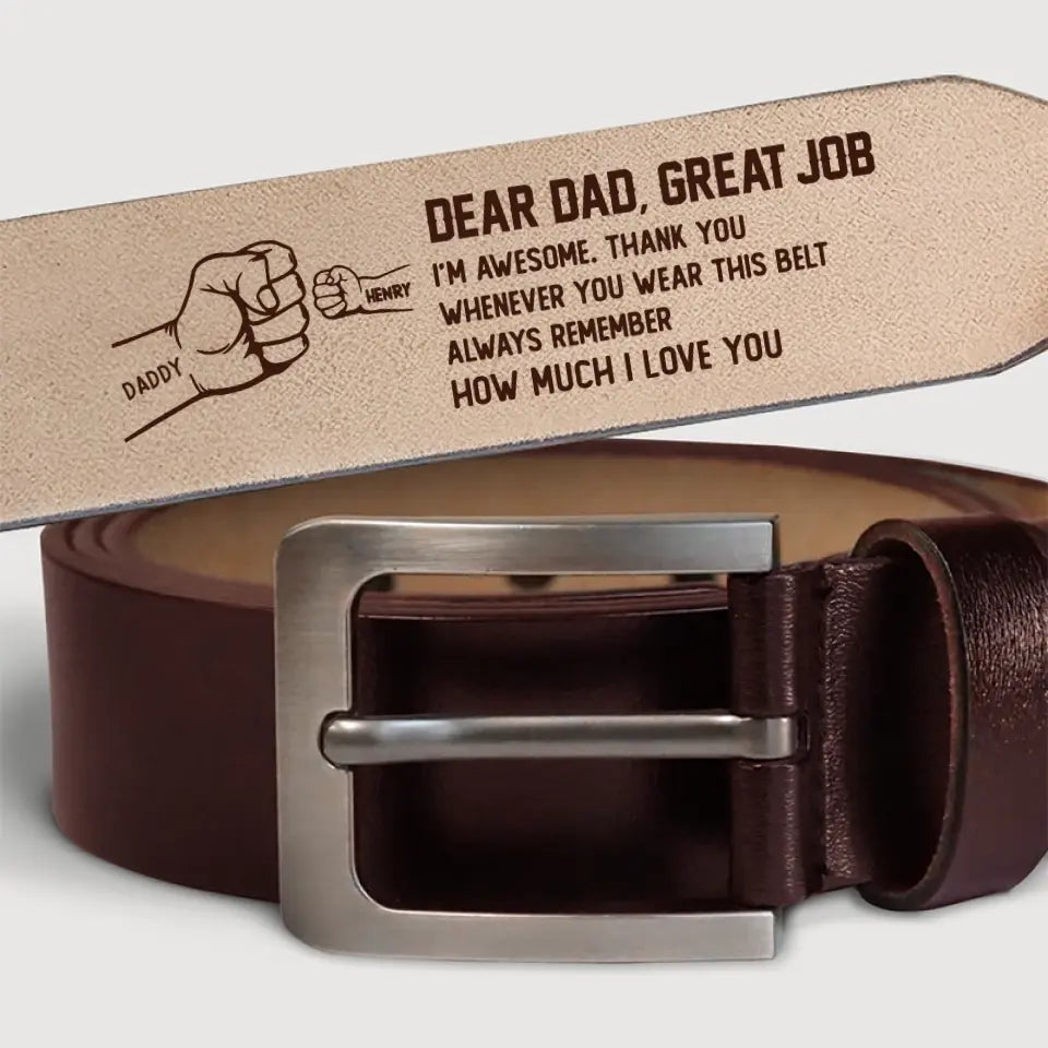 Excellent travail, nous sommes géniaux - Ceinture en cuir gravée personnalisée pour la famille - Fête des pères, cadeau pour papa, grand-père
